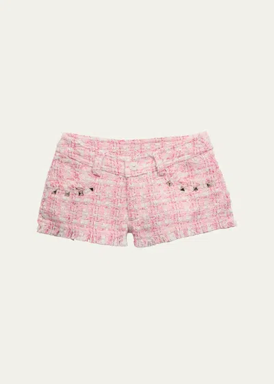 Katiej Nyc Kids' Girl's Ash Tween Boucle Shorts In Pkbou