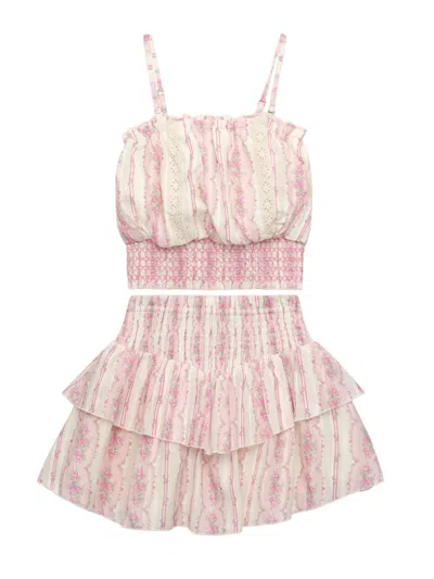 Katiej Nyc Girl's Brooke Floral Cotton Top & Skirt Set In Multi