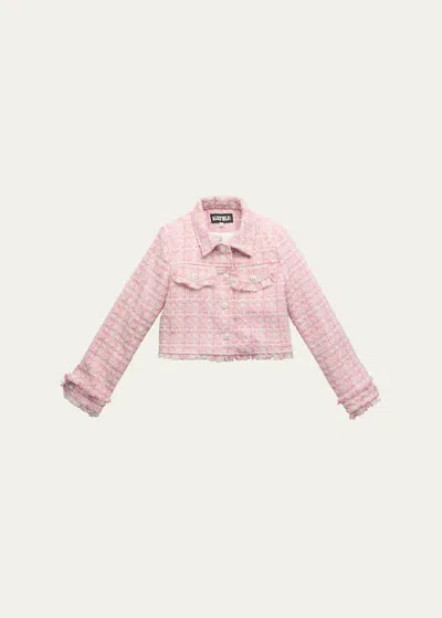 Katiej Nyc Kids' Girl's Charlize Tween Boucle Jacket In Pkbou