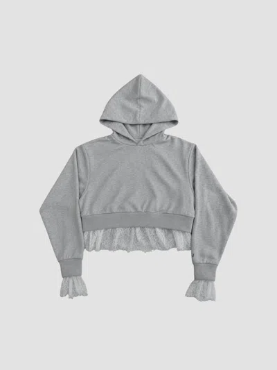 Katiej Nyc Girl's Girl's Tristan Lace Crop Hoodie In Gray