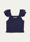 Katiej Nyc Girl's Joanna Smocked Ruffle Top In Evblu