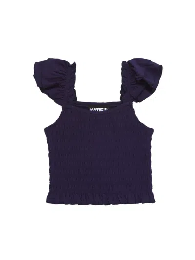 Katiej Nyc Kids' Girl's Joanna Smocked Top In Evening Blue