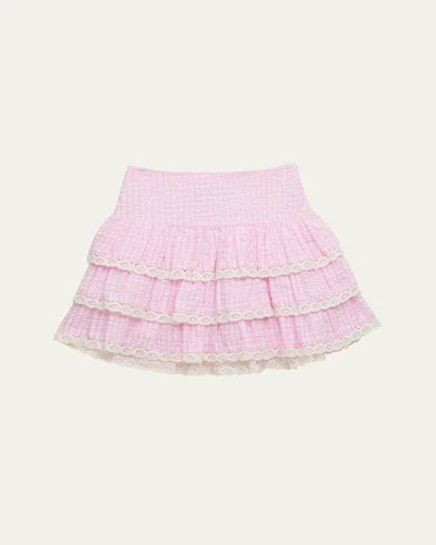 Katiej Nyc Kids' Girl's Melody Lace Ruffle Skirt In Baby Pink Seersucker