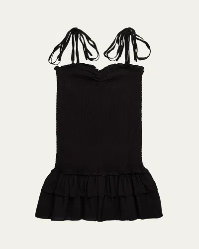 Katiej Nyc Kids' Girl's Meri Smocked Tween Dress W/ Ruffle Skirt In Black