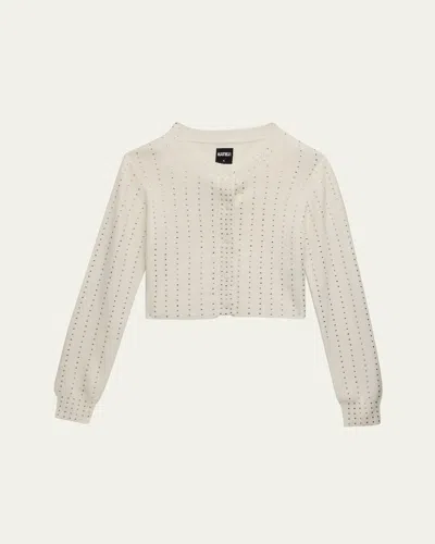 Katiej Nyc Kids' Girl's Rhinestone Wool-silk Cardigan In Wntwt