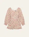Katiej Nyc Girl's Swiss Dot Floral Puff-sleeve Dress In Pink