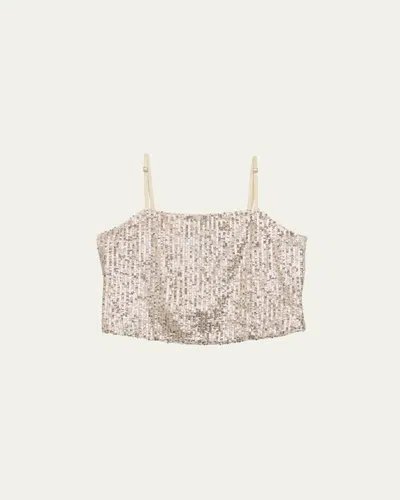 Katiej Nyc Kids' Girl's Taylor Sequin Top In Champange