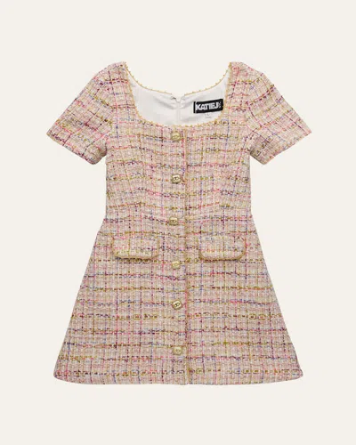 Katiej Nyc Kids' Girl's Tween Anna Mini Tweed Dress In Brown