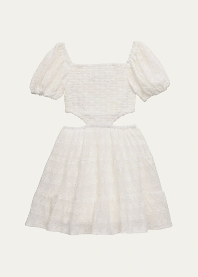 Katiej Nyc Kids' Girl's Tween Embroidered Cotton Cutout Dress In White