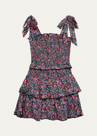 Katiej Nyc Kids' Girl's Tween Emerson Tie-shoulder Ruffle Dress In Bright Floral