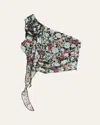 Katiej Nyc Girl's Tween Floral-print One Shoulder Rossette Top In Bddfl