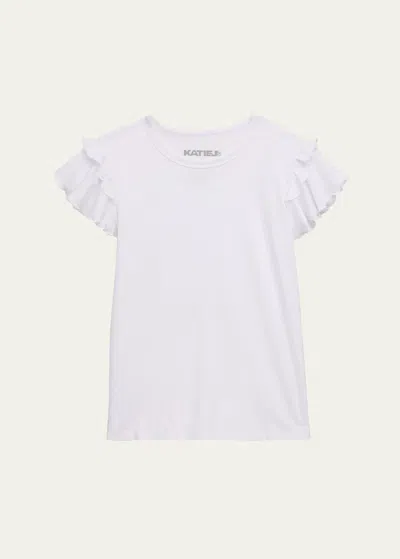 Katiej Nyc Kids' Girl's Tween Flutter Sleeve T-shirt In White
