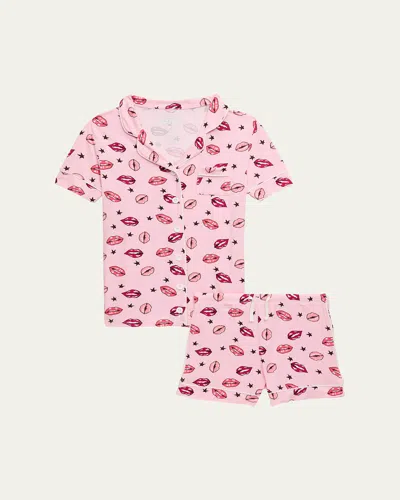 Katiej Nyc Kids' Girl's Tween Lynn Pajama Shorts Set In Lips