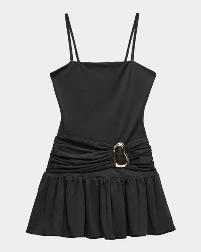 Katiej Nyc Kids' Girl's Tween Marci Gathered Mini Dress In Black