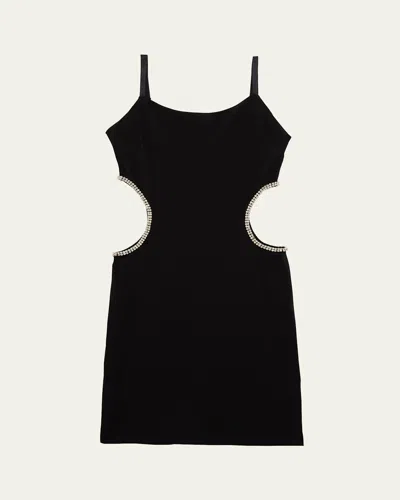 Katiej Nyc Kids' Girl's Tween Paris Rhinestone Cutout Mini Bodycon Dress In Black