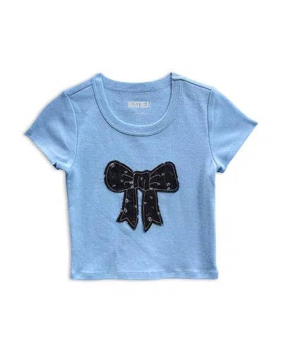 Katiejnyc Girls' Applique Bow Baby Tee - Big Kid In Blue