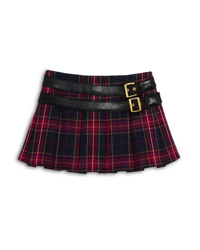 Katiejnyc Girls' Buckle Detail Plaid Pleated Mini Skirt - Big Kid In Red