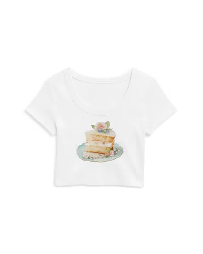 Katiejnyc Girls' Cake Graphic Baby Tee - Big Kid In White