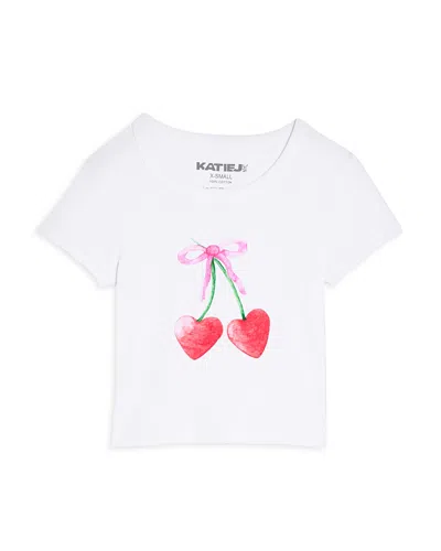Katiejnyc Girls' Cherry Bow Graphic Tee - Big Kid In White