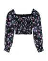 Katiejnyc Girls' Chloe Sheer Sleeve Top - Big Kid In Black/floral Pink