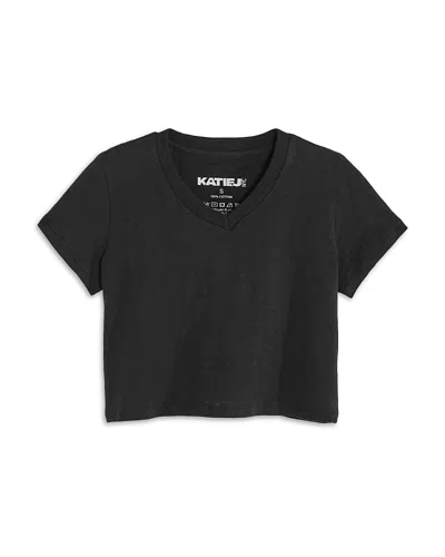 Katiejnyc Girls' Courage Cropped V Neck Tee - Big Kid In Black