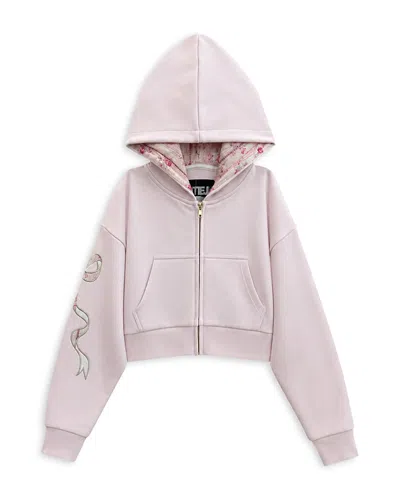 Katiejnyc Girls' Dylan Bow Applique Cropped Zip Hoodie - Big Kid In Pink