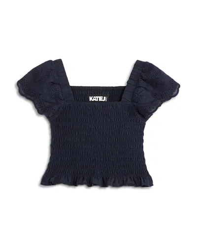 Katiejnyc Girls' Faye Smocked Eyelet Top - Big Kid In Navy
