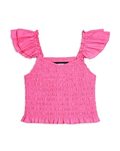 Katiejnyc Girls' Joanna Smocked Crop Top - Big Kid In Neon Pink
