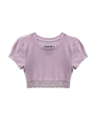 Katiejnyc Girls' Lace Hem Crop Tee - Big Kid In Pink