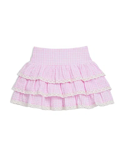 Katiejnyc Girls' Lace Trim Seersucker Skirt - Big Kid In Baby Pink Seersucker