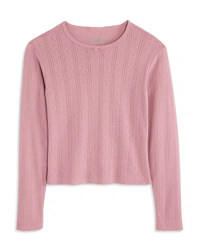 Katiejnyc Girls' Marina Long Sleeved Pointelle Top - Big Kid In Pink
