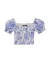 Katiejnyc Girls' Marlee Smocked Floral Puff Sleeve Top - Big Kid In Blue