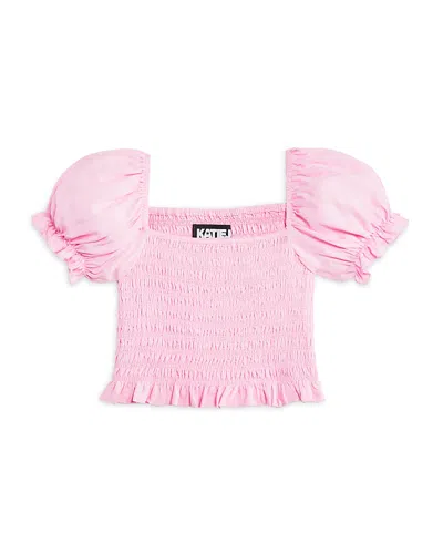 Katiejnyc Girls' Marlee Smocked Floral Puff Sleeve Top - Big Kid In Pink