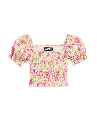 Katiejnyc Girls' Marlee Smocked Floral Puff Sleeve Top - Big Kid In Vacay Floral