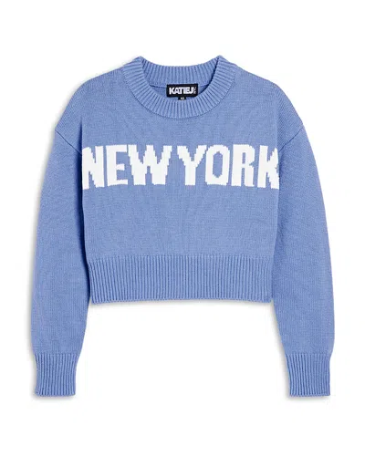 Katiejnyc Girls' New York Intarsia Sweater - Big Kid In Vintage Blue