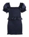 Katiejnyc Girls' Rayne Puff Sleeve Smocked Dress - Big Kid In Navy Satin
