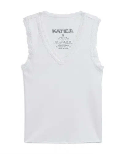 Katiejnyc Girls' Rose Lace Trim Tank Top - Big Kid In White