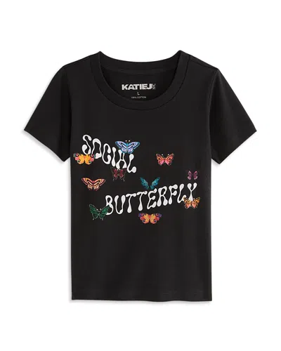 Katiejnyc Girls' Social Butterfly Tee - Big Kid In Black