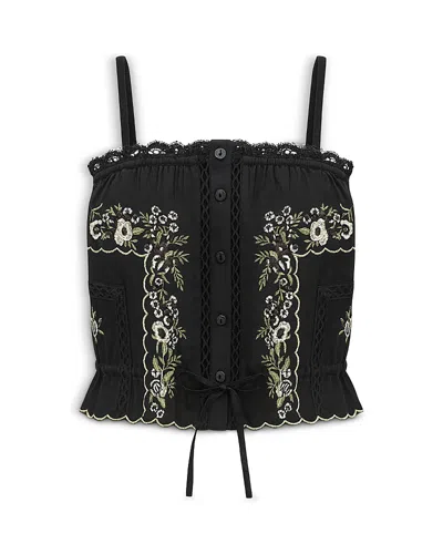 Katiejnyc Girls' Tween Allegra Floral Embroidered Cami Top - Big Kid In Black