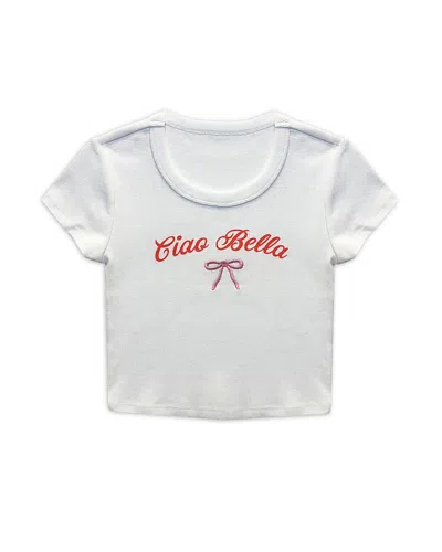 Katiejnyc Girls' Tween Ciao Bella Baby Tee - Big Kid In White