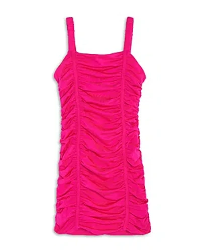 Katiejnyc Girls' Scarlett Nylon Stretch Ruched Party Dress - Big Kid In Neon Pink