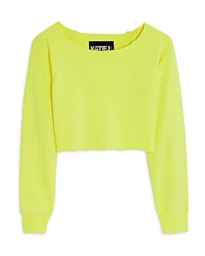 Katiejnyc Girls' Tween Shane Off Shoulder Cropped Sweatshirt - Big Kid In Neon Yellow