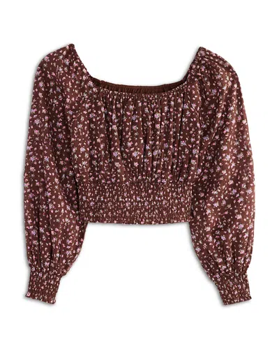 Katiejnyc Girls' Tween Smocked Cropped Top - Big Kid In Brown