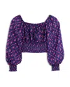 Katiejnyc Girls' Tween Smocked Cropped Top - Big Kid In Purple