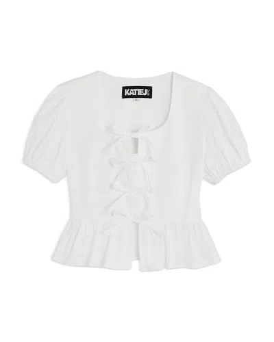 Katiejnyc Girls' Tween Wells Peplum Top - Big Kid In White