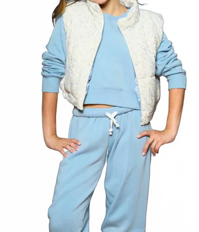 Katiejnyc Glacier Bloom Snowy Corduroy Puffer Vest In Beige In Blue