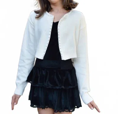 Katiejnyc Kitty Pearl Trim Cardigan In Cream In White