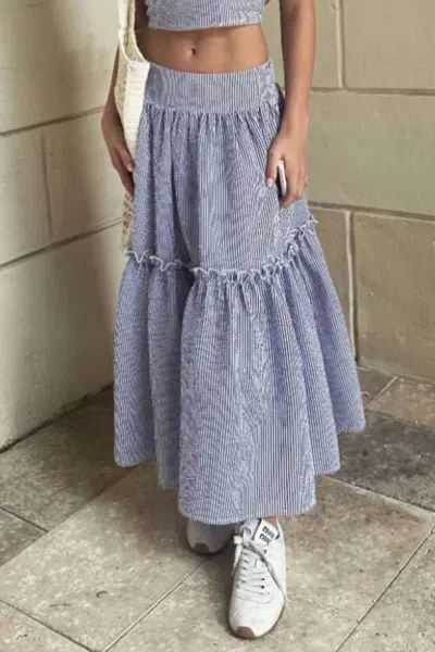 Katiejnyc Teen Pian Maxi Skirt In Navy Stripe In Blue