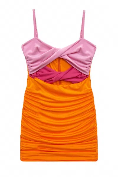 Katiejnyc Women's Ariana Double Twist Front Ruched Dress In Pink/orange In Multi