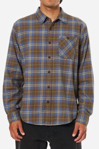 Katin Derek Flannel Shirt In Washed Blue In Burgundy